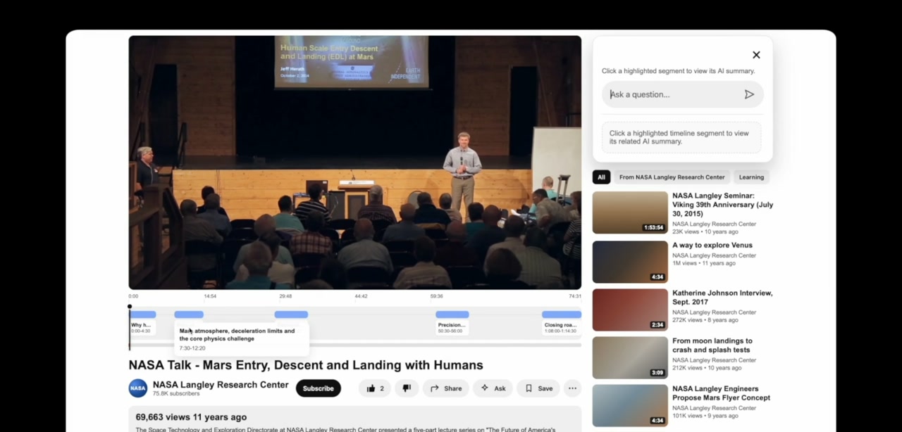 Ask panel open with timeline segments